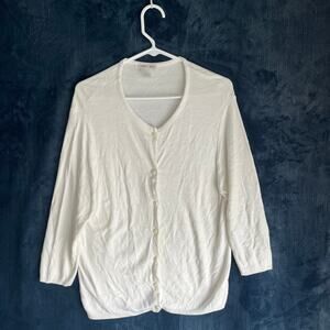 Cherokee White Cadigan Sweater Round Neck Button Down Womans Size‎ Large